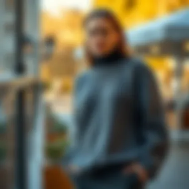 Trendy long-sleeved sweater showcased in a seasonal setting.