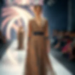 Elegant shawl patterned dress on a fashion runway