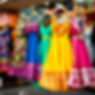 Vibrant Styles: Colorful Bell Dresses Colorful short bell dresses on display