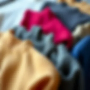 Elegant Arrangement of Shimmering Sweaters Elegant arrangement of various shimmering sweaters in different colors.