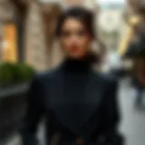 Elegant black blazer styled with a chic turtleneck