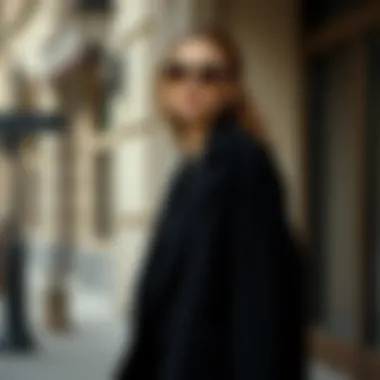 Sophisticated black coat draped over a stylish dress