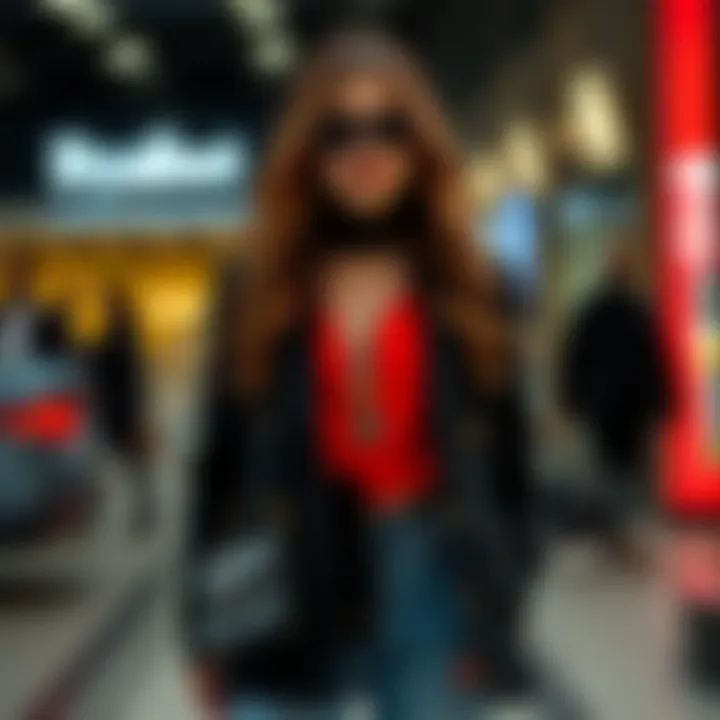 Trendy black blazer worn with layered accessories