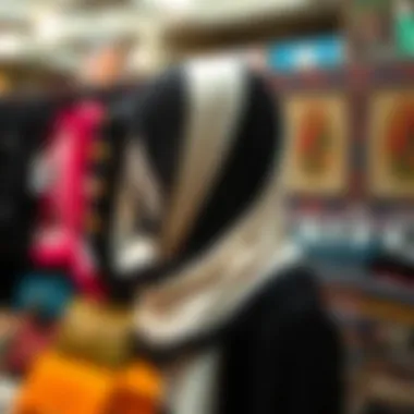 A stylish black and white headscarf draped elegantly