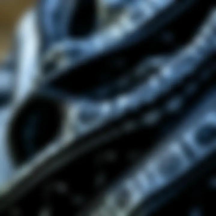 Close-up of intricate patterns on a black and white headscarf