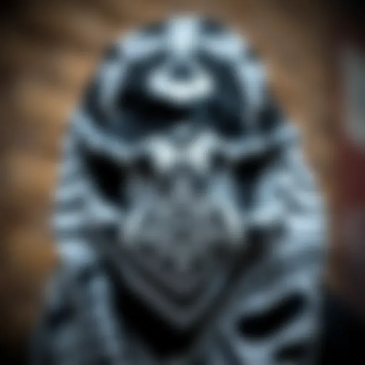 Cultural symbols represented on a black and white headscarf