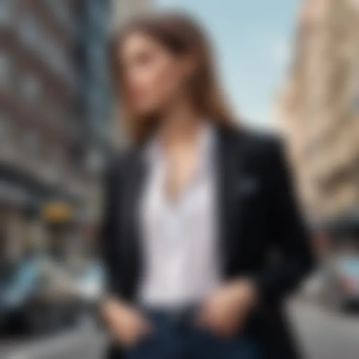 Fashion-forward black blazer worn in a casual setting