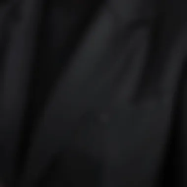 Close-up of black blazer fabric and details