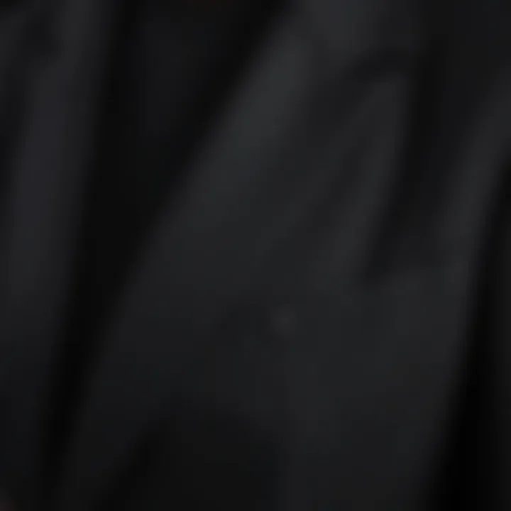 Close-up of black blazer fabric and details