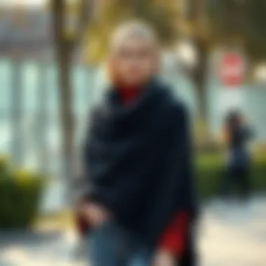Outdoor Fashion with Black Shawl Fashionable ensemble featuring a black shawl in an outdoor setting