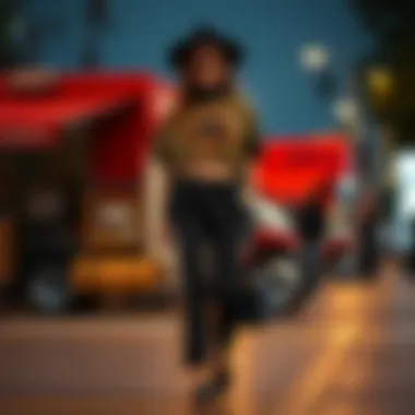 Layered Fashion with Black Striped Pants Layered outfit featuring black striped pants and accessories