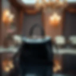 Elegant black handbag showcased on a luxurious background