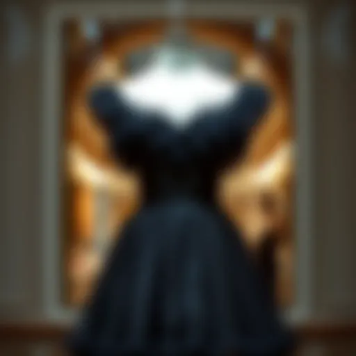 Elegant black frilly dress displayed on a mannequin