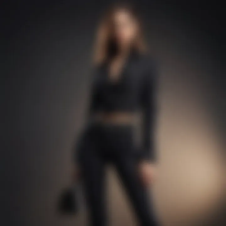 A fashionable outfit combining black flare jeans with statement accessories