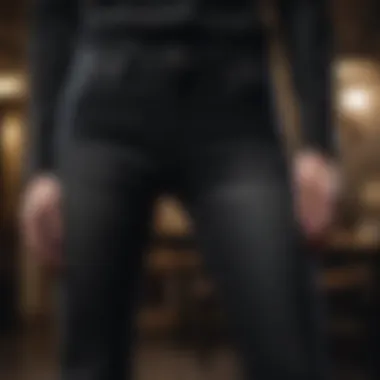 The Texture of Elegance: Black Flare Jeans Close-up of black flare jeans showcasing unique fabric texture and design