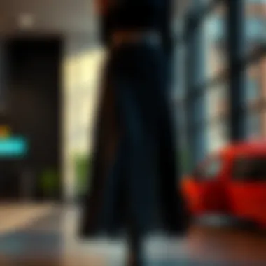 Fashion-forward black skirt in a modern setting