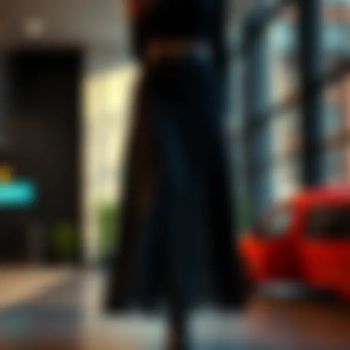 Fashion-forward black skirt in a modern setting