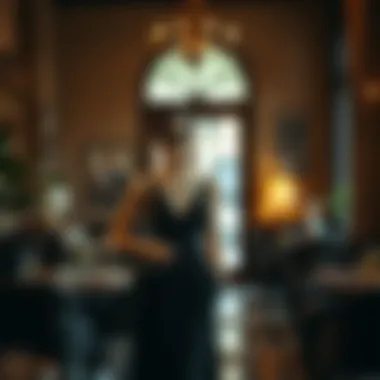 Fashionable styling of a black stone dress with accessories in a chic environment