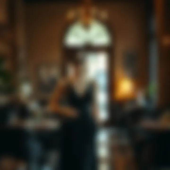 Fashionable styling of a black stone dress with accessories in a chic environment