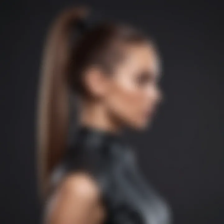 Sleek ponytail hairstyle paired with a fashionable jumpsuit