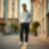 Stylish sports fabric pants in a modern urban setting