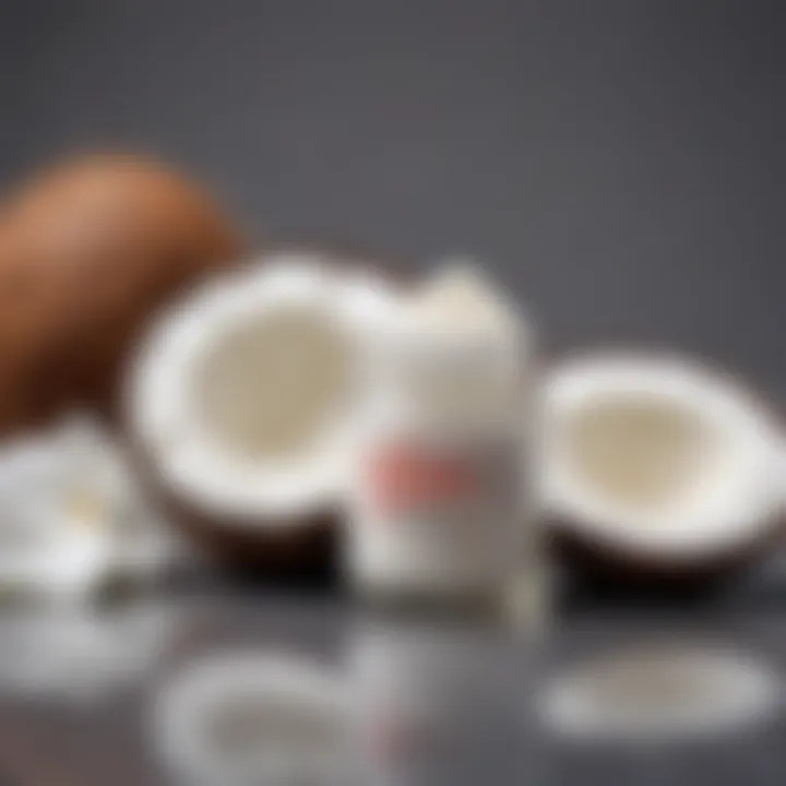 A stylish cosmetic setup showcasing coconut oil and lip care products