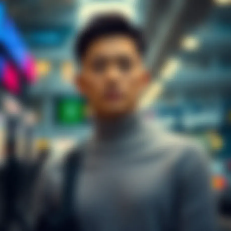 A stylish half-turtleneck sweater in a modern urban setting