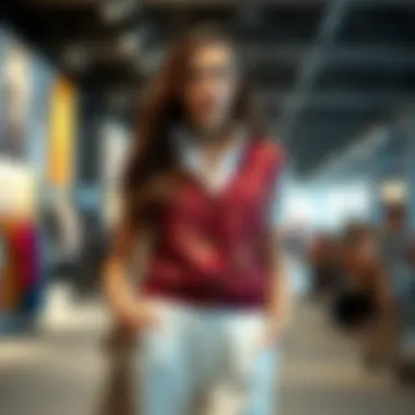 A stylish summer vest outfit on display at a fashion event