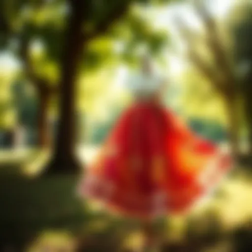A vibrant summer skirt displayed in a sunlit park