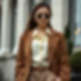 A sophisticated outfit featuring coffee milk color hues