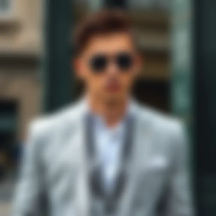 Light grey suit paired with a crisp shirt