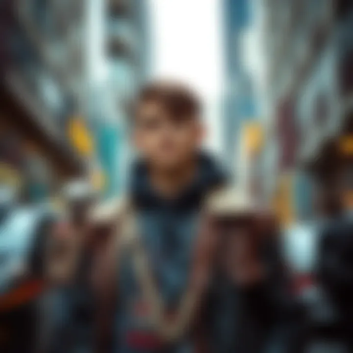 A young individual confidently wearing a trendy jacket in an urban setting