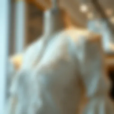 Elegant white fisto dress on a mannequin displaying intricate details