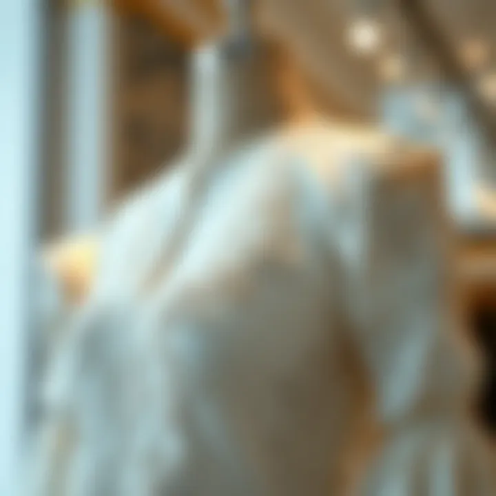 Elegant white fisto dress on a mannequin displaying intricate details