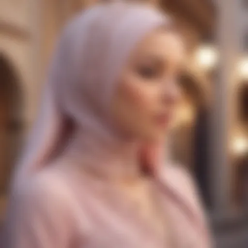 Elegant hijab evening dress in soft pastel colors