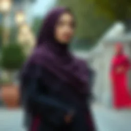 Elegant layered hijab dress showcasing intricate designs