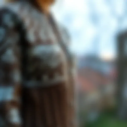 Elegant knitted cardigan showcasing intricate patterns and textures