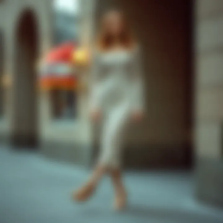 Stylish combination of a knitted dress and elegant footwear.