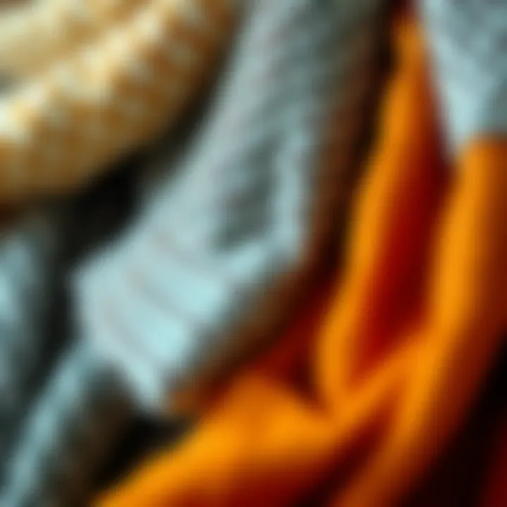 Close-up of various textured fabrics used for wide scarves