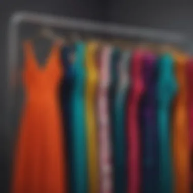A collection of stylish tiril tiril dresses in vibrant colors displayed on hangers
