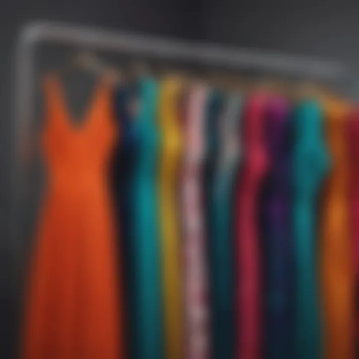A collection of stylish tiril tiril dresses in vibrant colors displayed on hangers