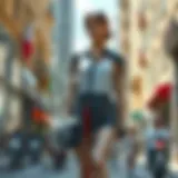 A stylish transparent raincoat displayed in a bright urban setting