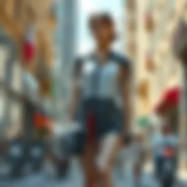 A stylish transparent raincoat displayed in a bright urban setting