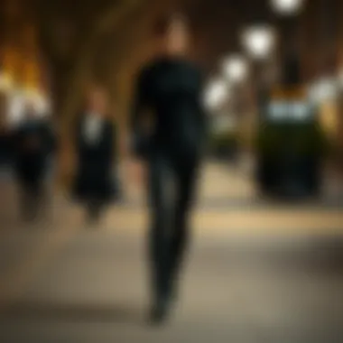 Black knit trousers styled for a formal evening event