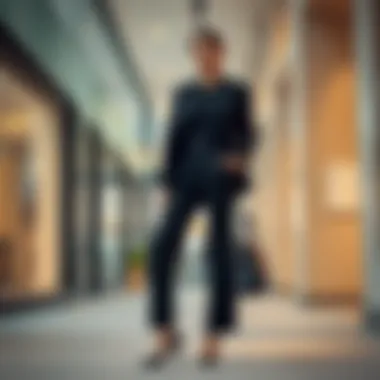 Sophisticated black knit trousers paired with a blazer for office wear