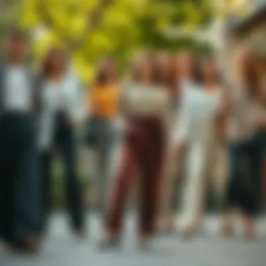 Various tunic pants styles showcasing diverse cuts and fits.