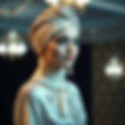 Elegant turban gown design showcasing intricate patterns
