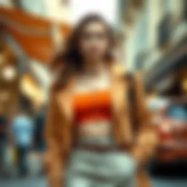Chic Layering for Fall with Orange Crop Top Fashionable layering with orange crop top and jacket