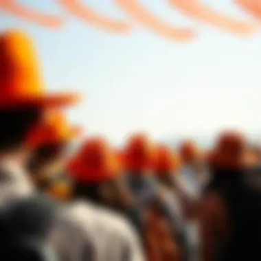 Orange Hats at Outdoor Event Group of friends wearing orange hats at an outdoor event