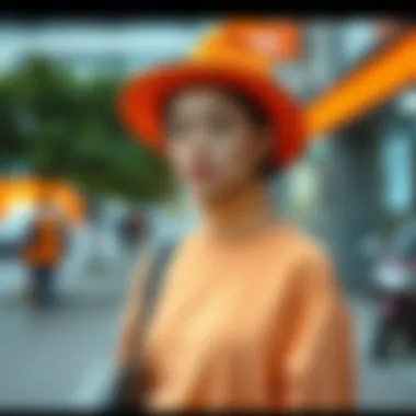 Orange Hat with Urban Fashion Fashionable outfit paired with an orange hat in an urban environment